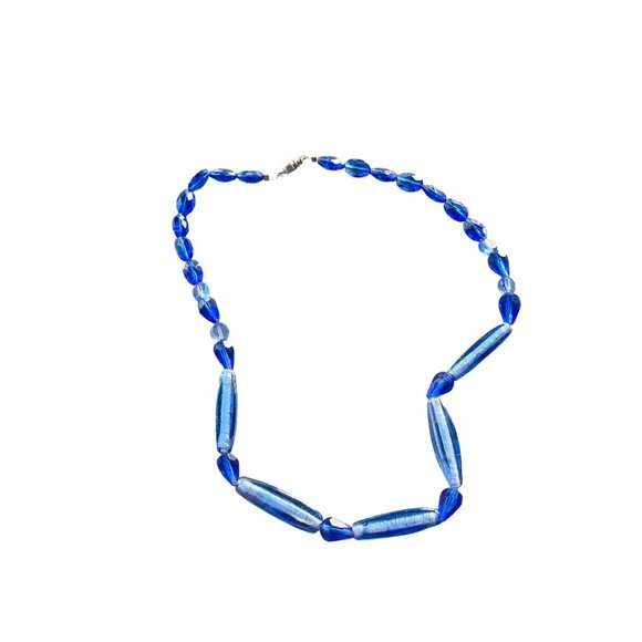 Vintage Blue Glass Beaded Necklace With Magnetic Clasp 1970s - Picture 4 of 8